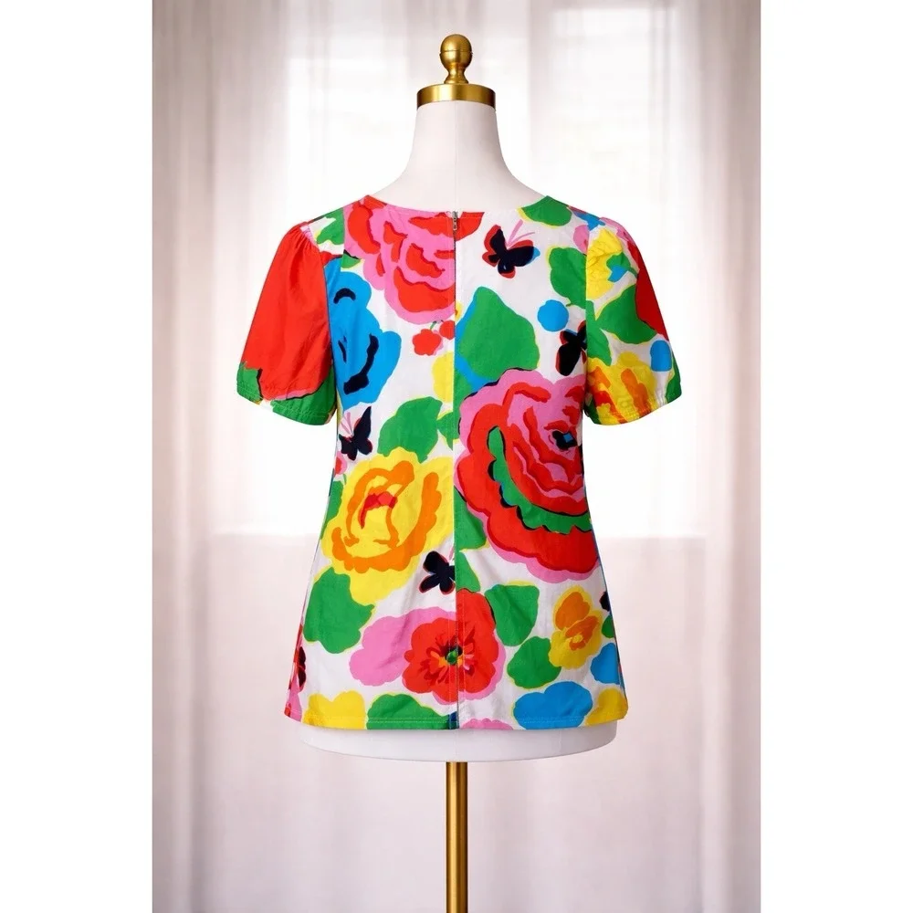 J. Crew Cotton Poplin Classic Popover Top Ratti Jardin Floral Puff Sleeve Size 2
